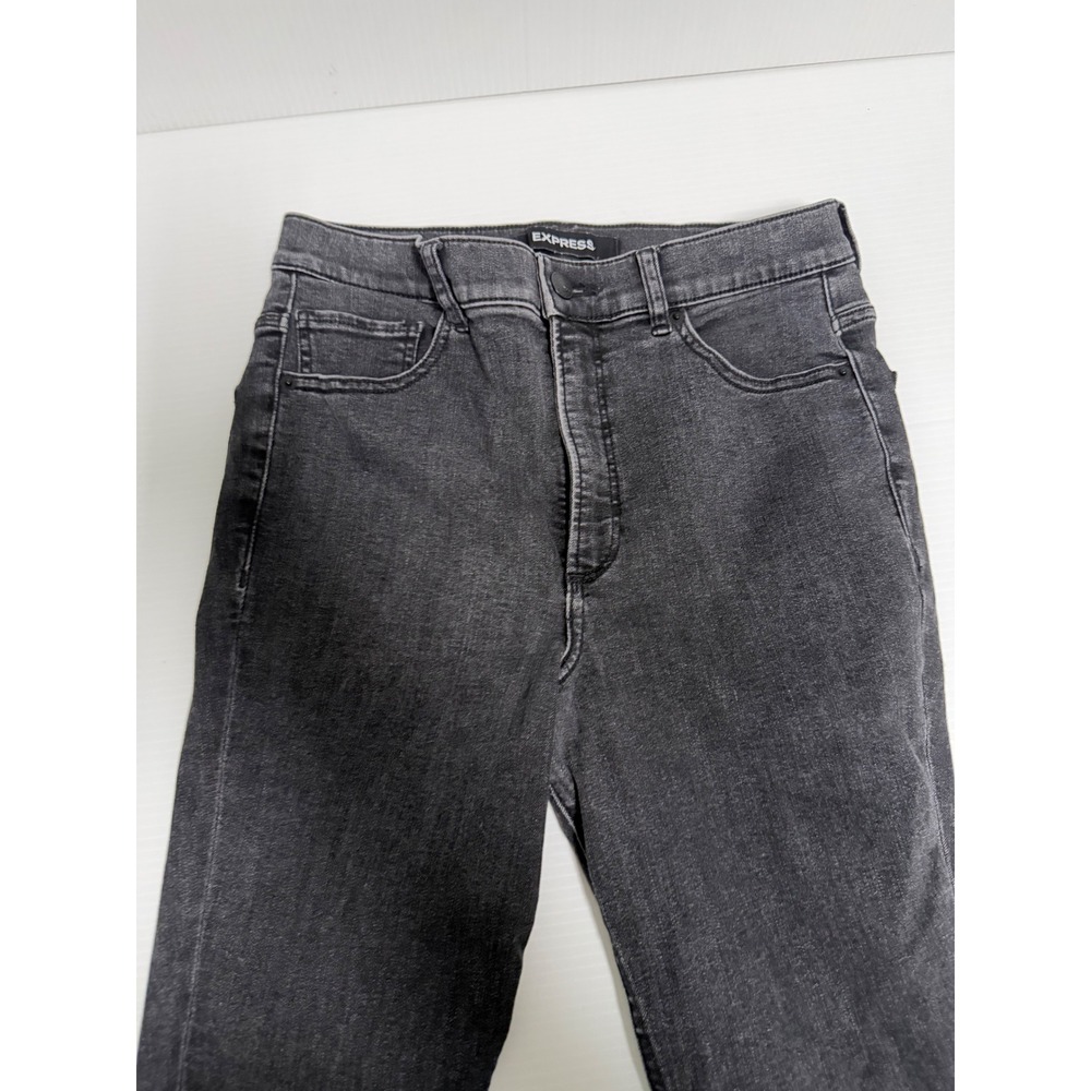 Express Super High Rise Ankle Legging Jeans Frayed Hem Washed Black 10S/10C
